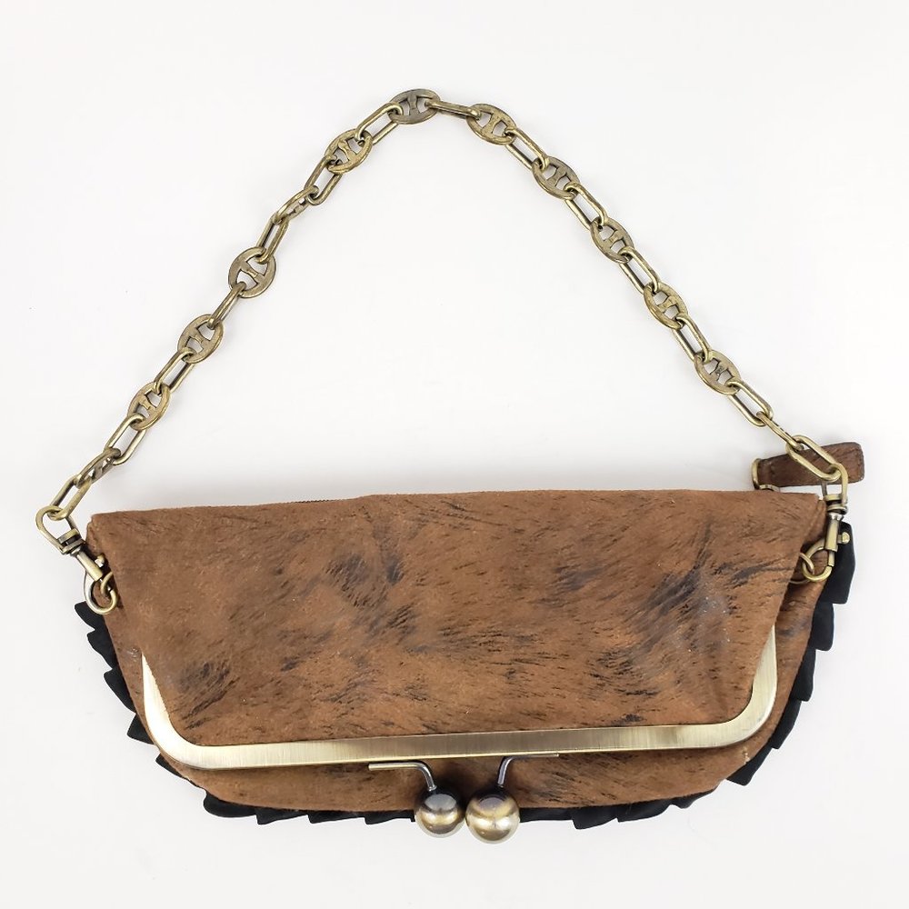 Rampage Fur Patterned Faux Leather Fold Over Clutch Purse